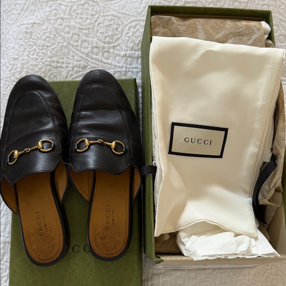 Gucci Women’s Princetown Black Leather Slipper Mules